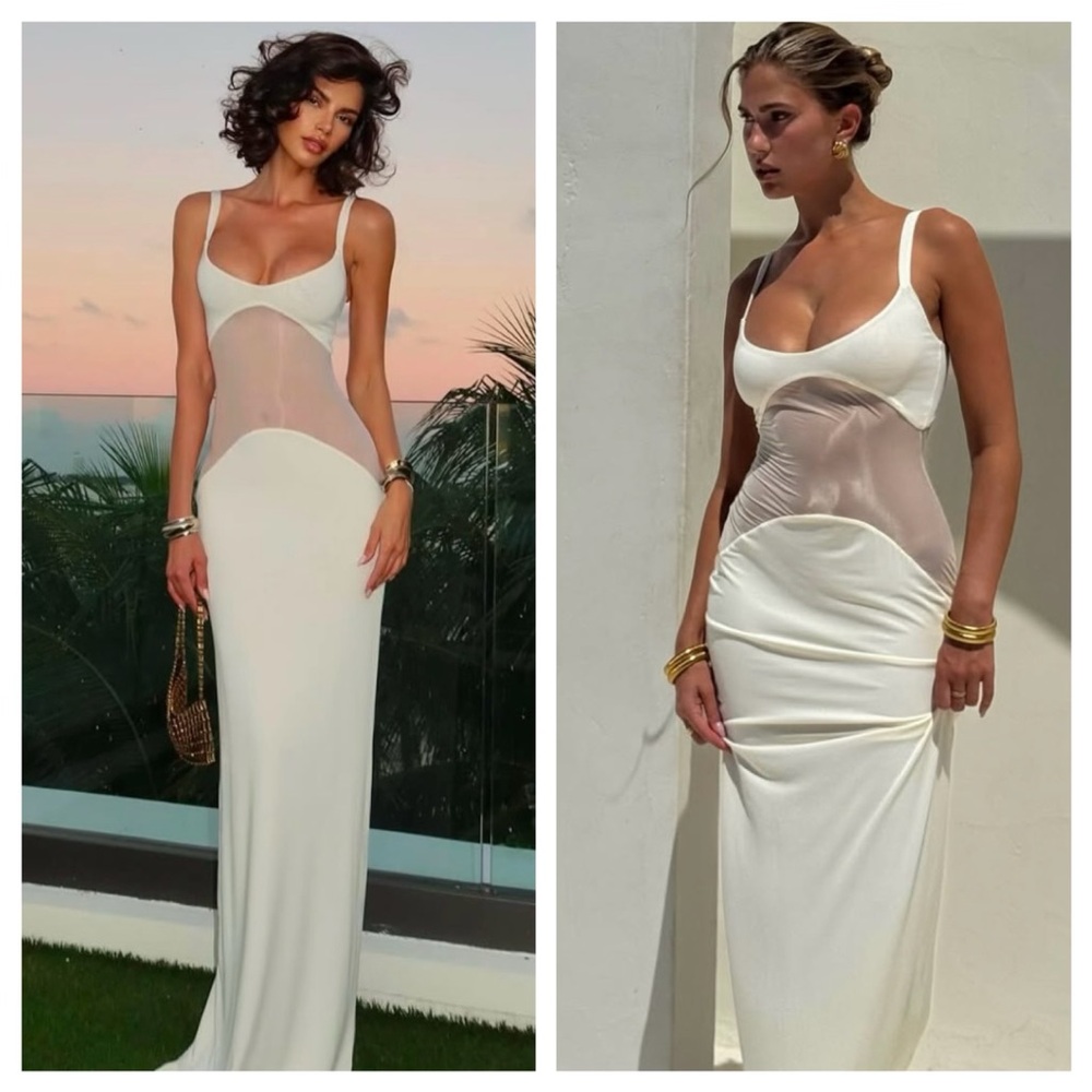 White Sheer Panel Maxi Dress - Picture 2 of 12